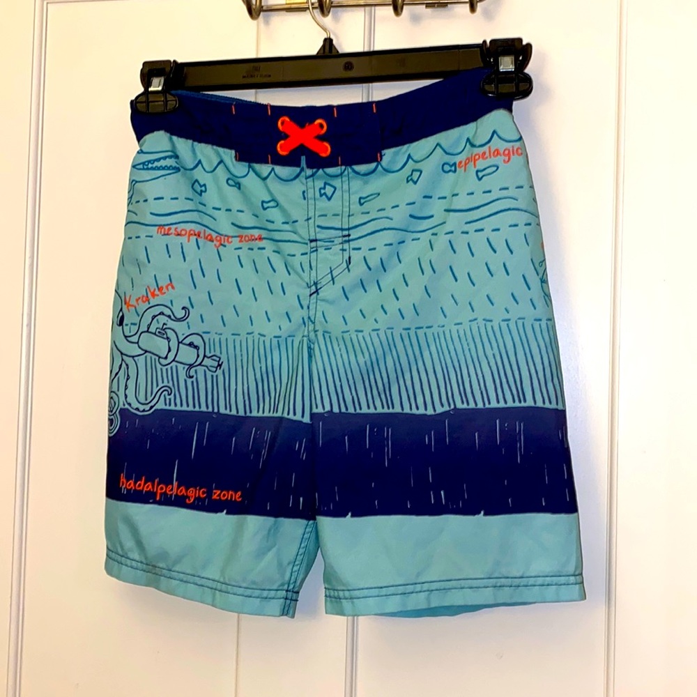 EUC Cat & Jack shark/pirate swim trunks, pull-on Medium boys size, 8/10 husky!